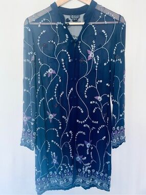 Monsoon Twilight Silk Embroidered Beaded Duster Cardigan Whimsigoth Fairy Boho 8